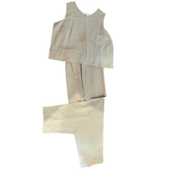 NWOT 90s LINEN BLEND OVERSIZED TAN SLEEVELESS TOP & PANT MINIMALIST 24W & 26W - Picture 1 of 5